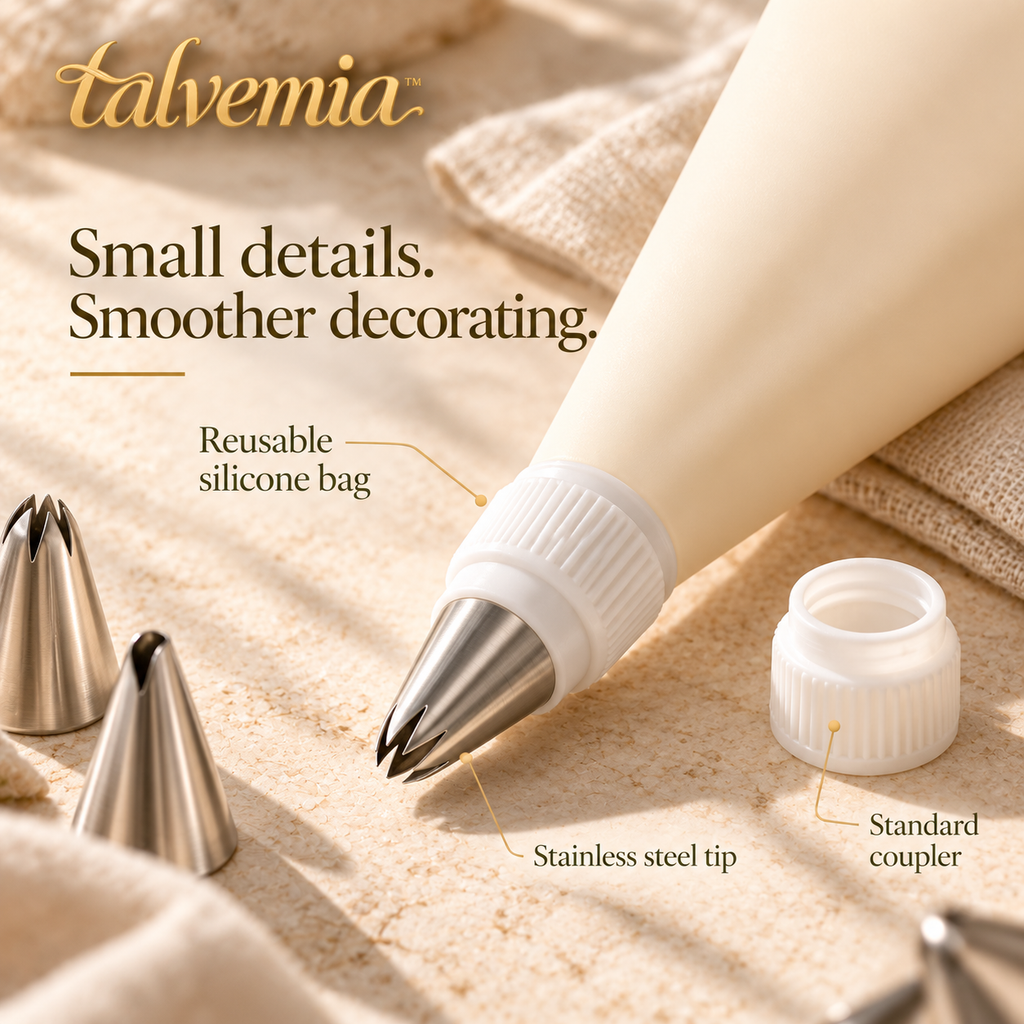 talvemia™ SwirlStudio Piping Tips & Bags Set — Stainless Steel Cake Decorating Kit for Cupcakes, Buttercream & Pastry