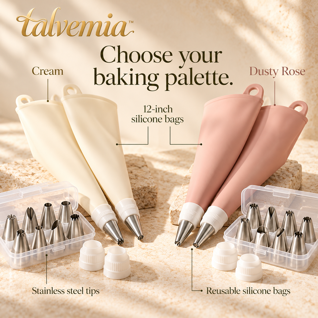 talvemia™ SwirlStudio Piping Tips & Bags Set — Stainless Steel Cake Decorating Kit for Cupcakes, Buttercream & Pastry