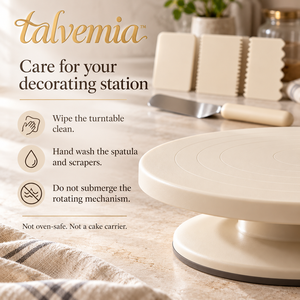 talvemia™ CakeFlow 12-Inch Cake Decorating Turntable Set — Rotating Cake Stand with Offset Spatula & Frosting Scrapers