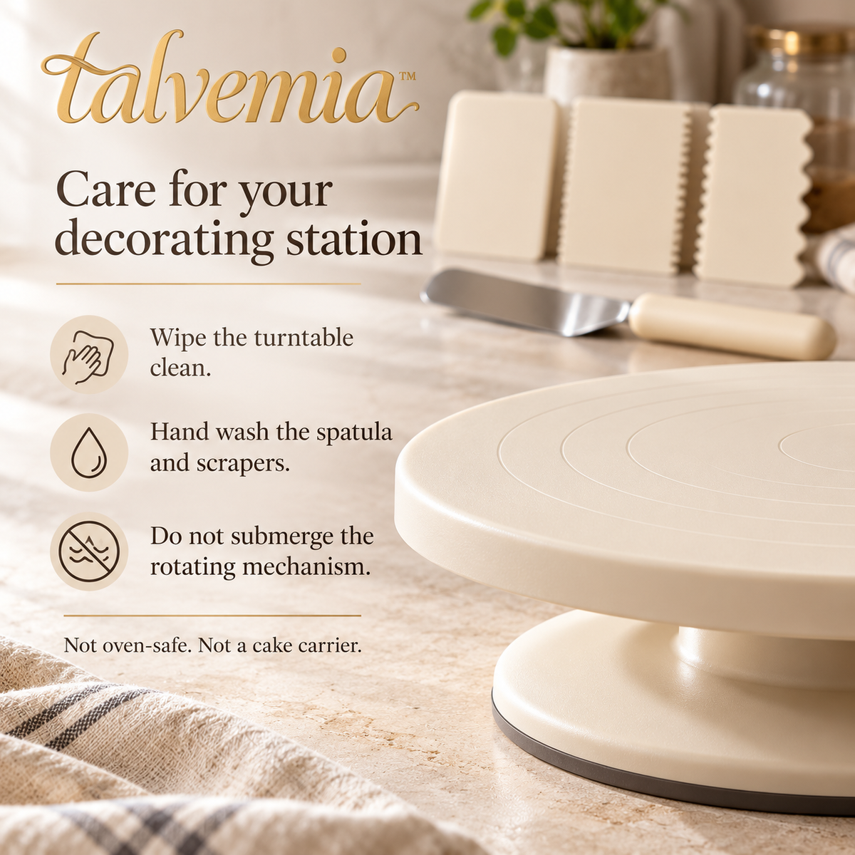 talvemia™ CakeFlow 12-Inch Cake Decorating Turntable Set — Rotating Cake Stand with Offset Spatula & Frosting Scrapers