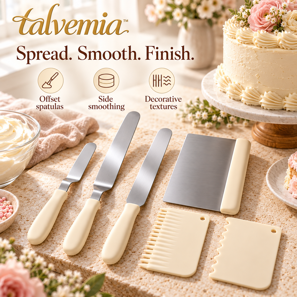 talvemia™ FrostLine Cake Icing Spatula & Scraper Set — Offset Frosting Spreaders, Cake Smoother & Decorating Combs