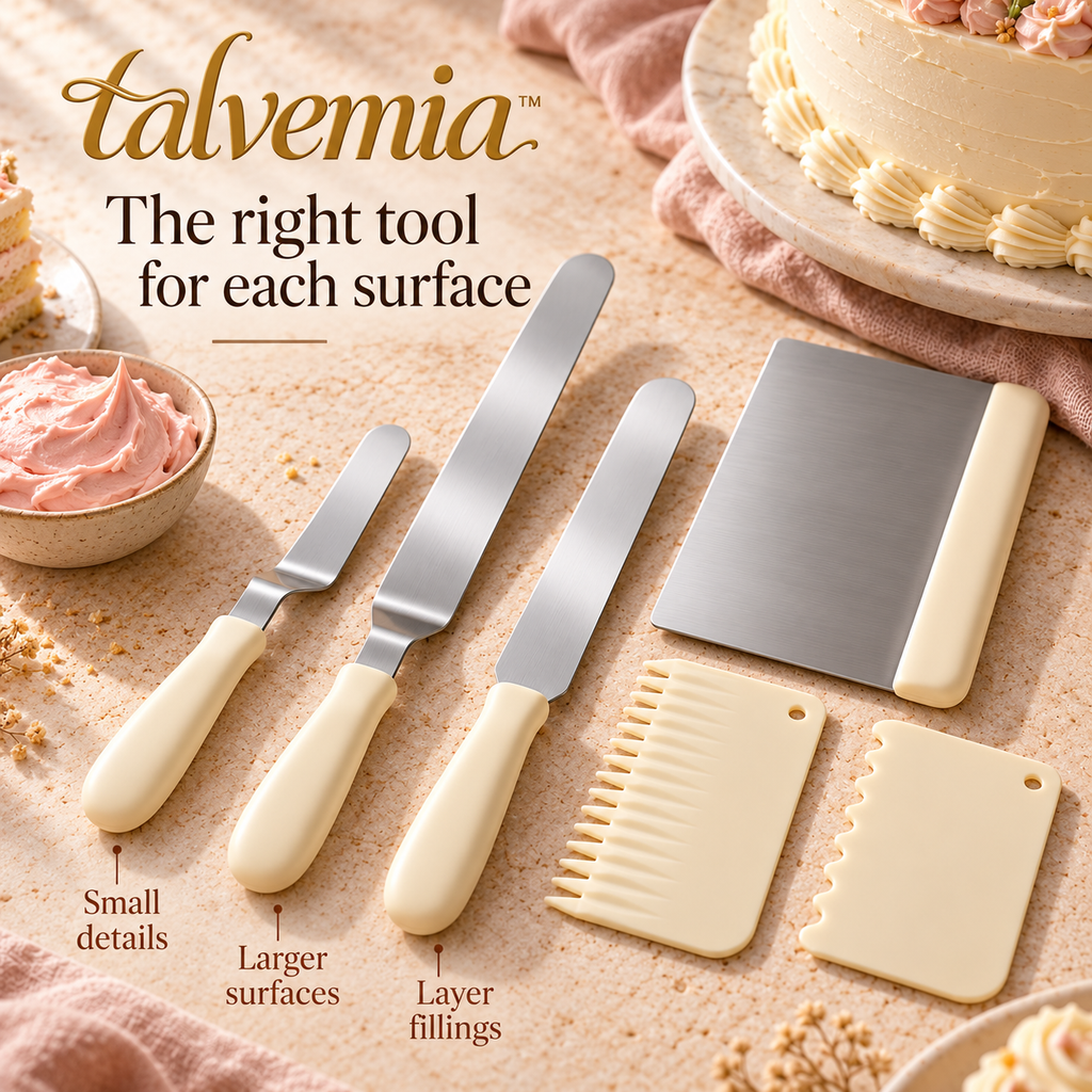 talvemia™ FrostLine Cake Icing Spatula & Scraper Set — Offset Frosting Spreaders, Cake Smoother & Decorating Combs
