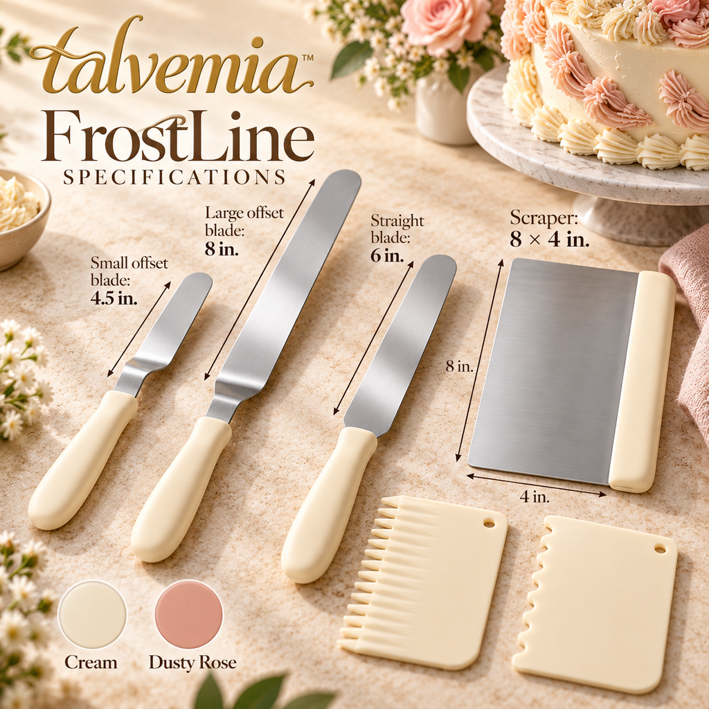 talvemia™ FrostLine Cake Icing Spatula & Scraper Set — Offset Frosting Spreaders, Cake Smoother & Decorating Combs