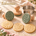 talvemia™ PetalPrint Cookie Stamp Set — 3 Botanical Biscuit Embossers with Wooden Handles & Round Cookie Cutter
