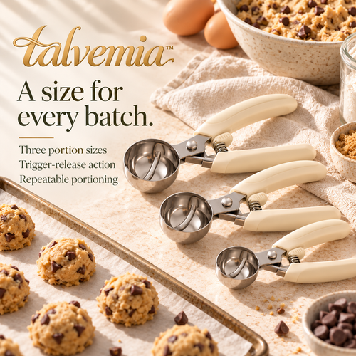 talvemia™ BatchBalance Cookie Scoop Set — 3 Trigger-Release Dough Scoops for Cookies, Cupcakes & Soft Mixtures