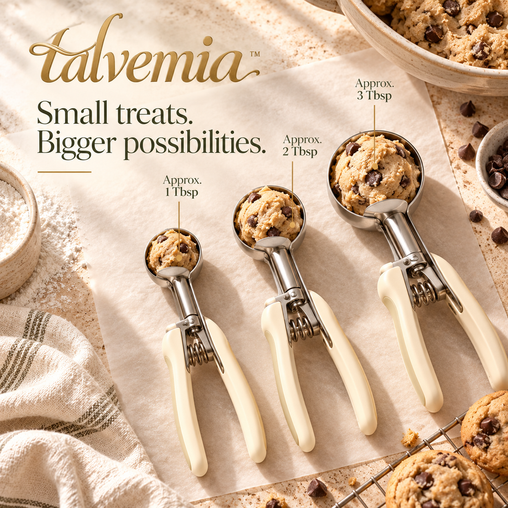 talvemia™ BatchBalance Cookie Scoop Set — 3 Trigger-Release Dough Scoops for Cookies, Cupcakes & Soft Mixtures