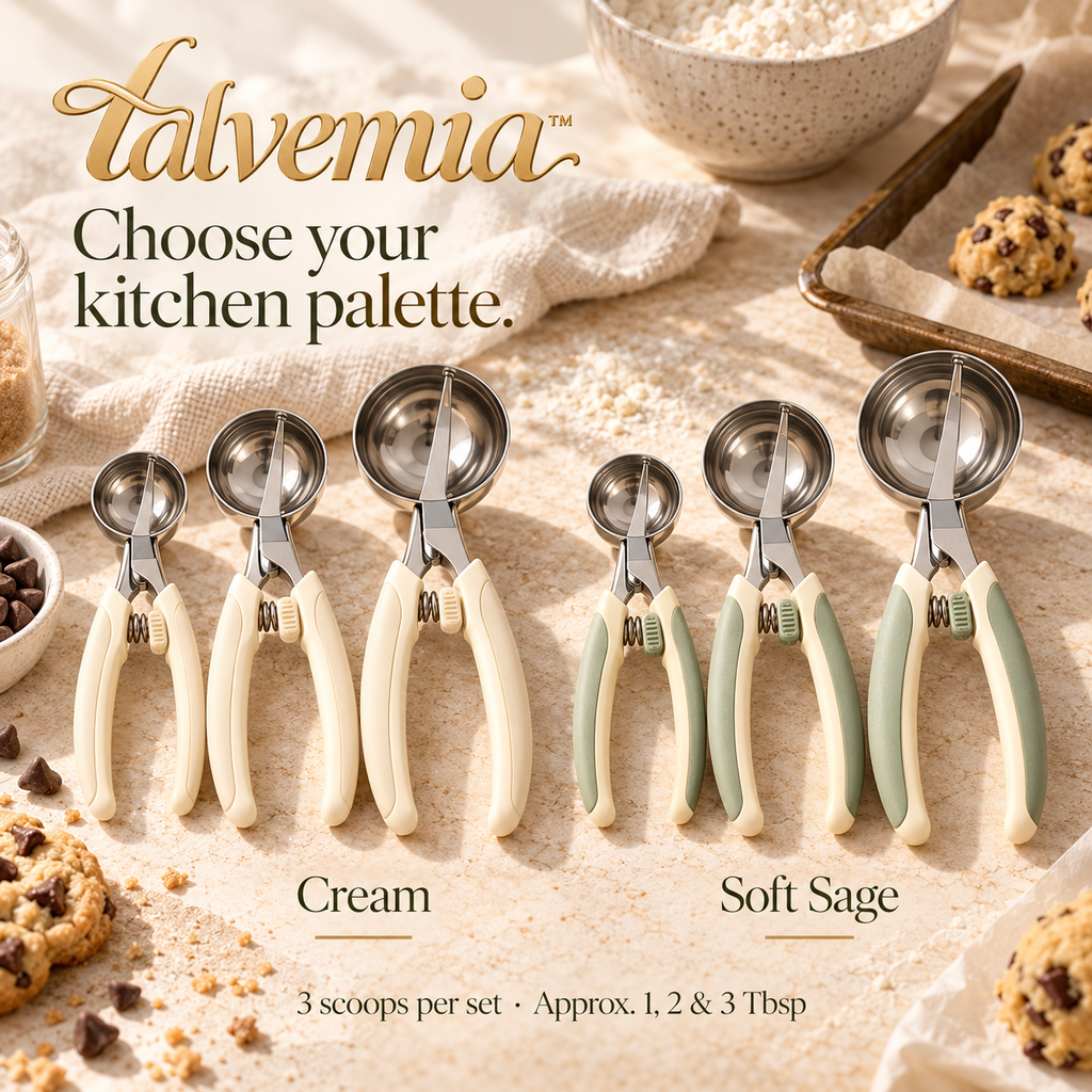 talvemia™ BatchBalance Cookie Scoop Set — 3 Trigger-Release Dough Scoops for Cookies, Cupcakes & Soft Mixtures