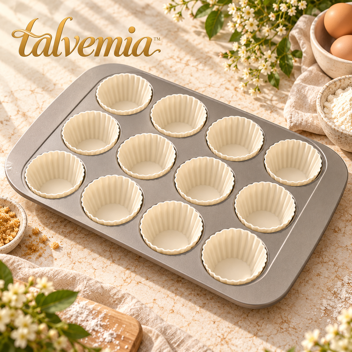 talvemia™ MorningBatch 12-Cup Muffin Pan Set — Nonstick Cupcake Baking Tin with Reusable Silicone Baking Cups