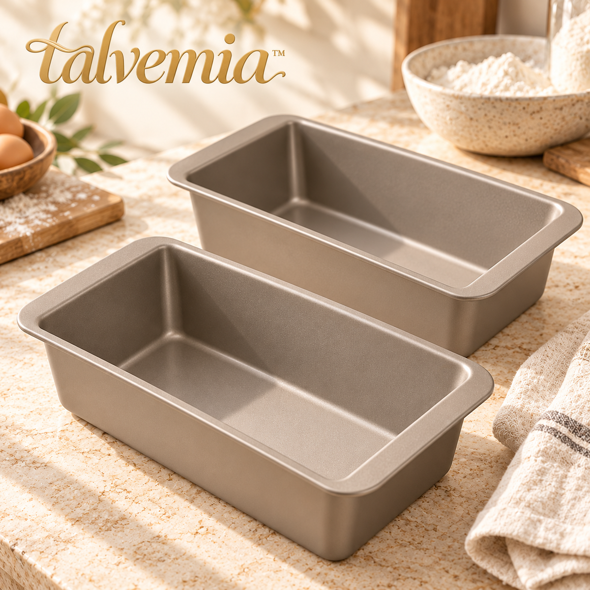 talvemia™ LoafCraft 9 × 5-Inch Loaf Pan Set — 2 Nonstick Bread Baking Pans for Banana Bread, Pound Cake & Quick Breads