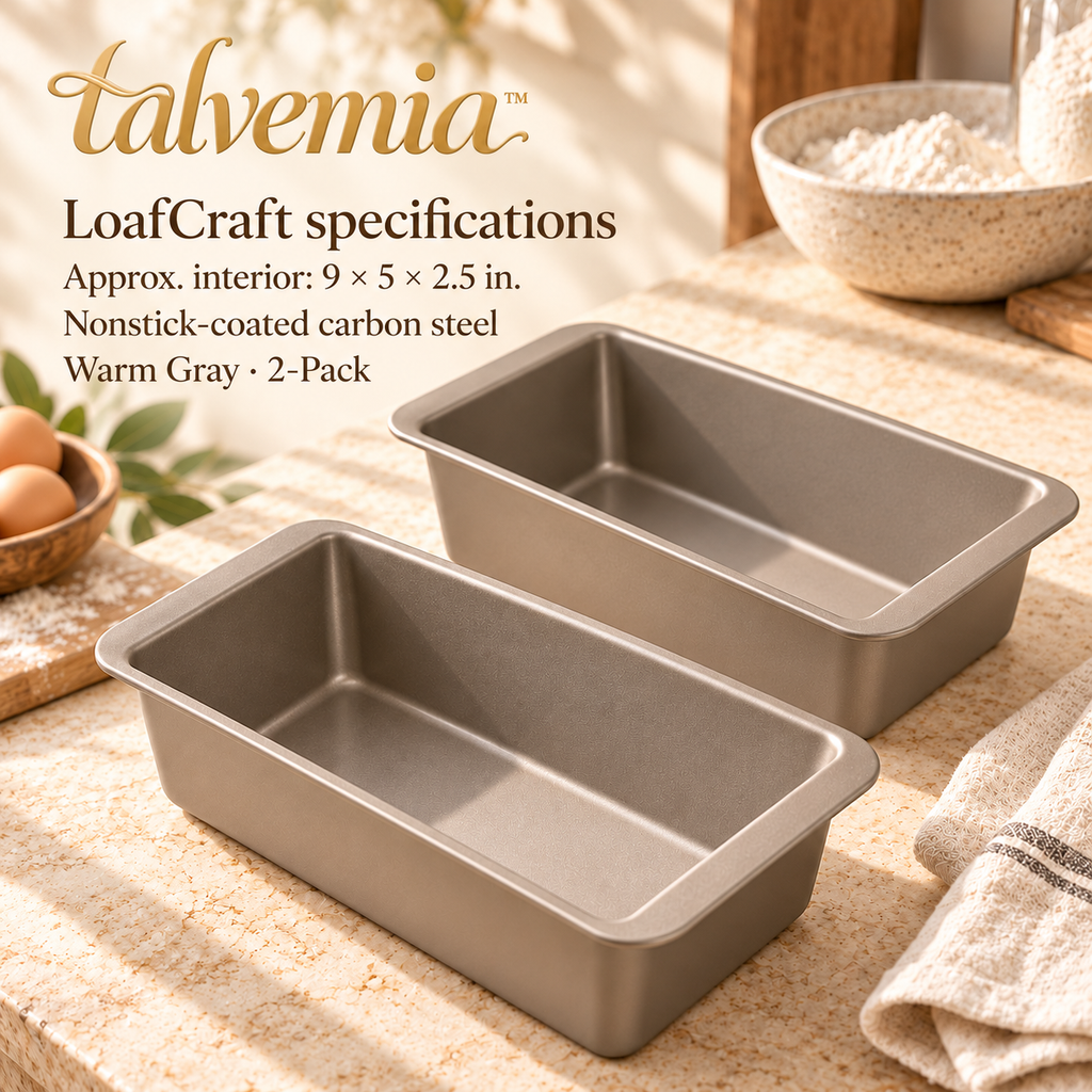 talvemia™ LoafCraft 9 × 5-Inch Loaf Pan Set — 2 Nonstick Bread Baking Pans for Banana Bread, Pound Cake & Quick Breads