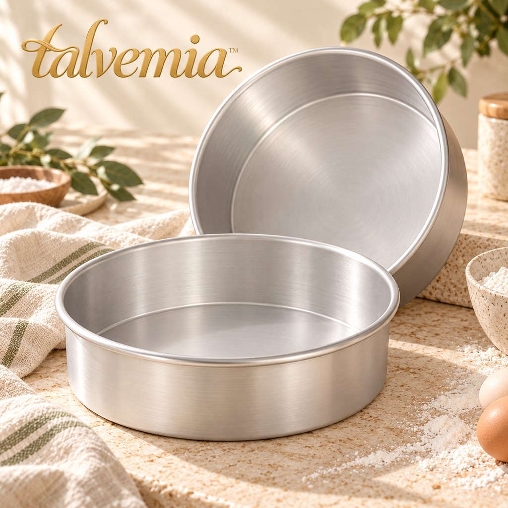 talvemia™ LayerForm Round Cake Pan Set — 2 Aluminum Layer Cake Baking Pans with Straight Sides, 8-Inch or 9-Inch