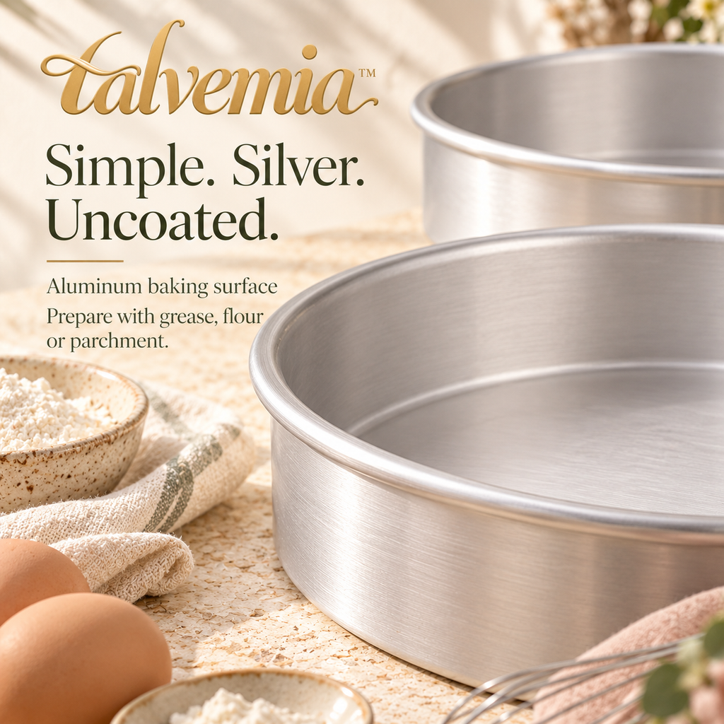 talvemia™ LayerForm Round Cake Pan Set — 2 Aluminum Layer Cake Baking Pans with Straight Sides, 8-Inch or 9-Inch