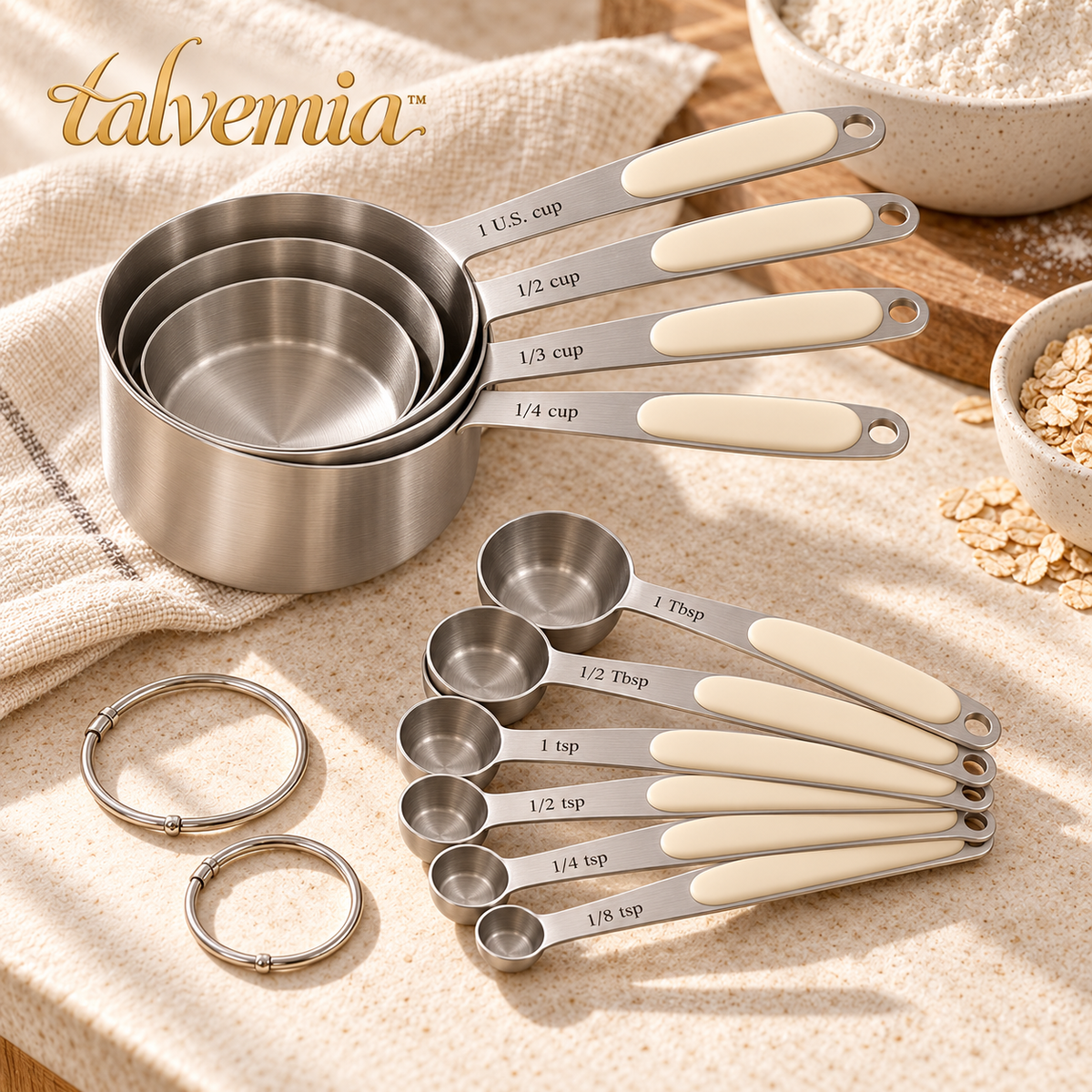 talvemia™ RecipeReady Measuring Cups & Spoons Set — 10 Stainless Steel Dry Measures with U.S. Cup, Tablespoon & Teaspoon Markings