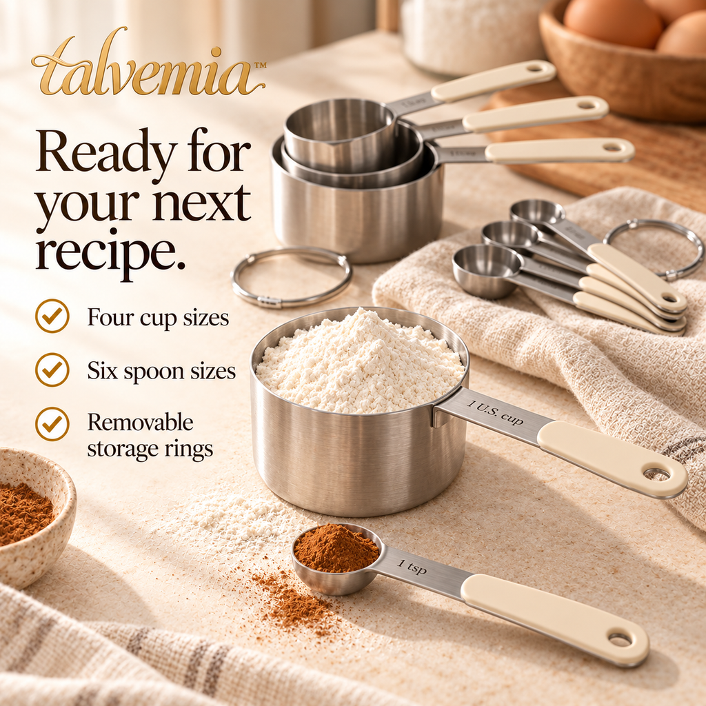 talvemia™ RecipeReady Measuring Cups & Spoons Set — 10 Stainless Steel Dry Measures with U.S. Cup, Tablespoon & Teaspoon Markings