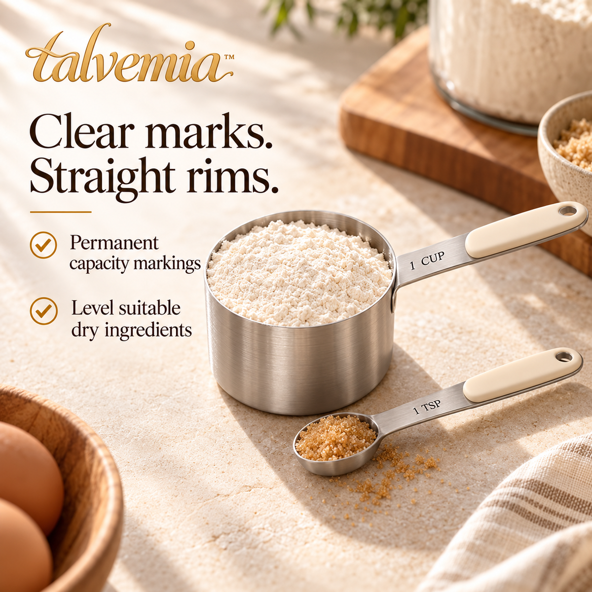 talvemia™ RecipeReady Measuring Cups & Spoons Set — 10 Stainless Steel Dry Measures with U.S. Cup, Tablespoon & Teaspoon Markings