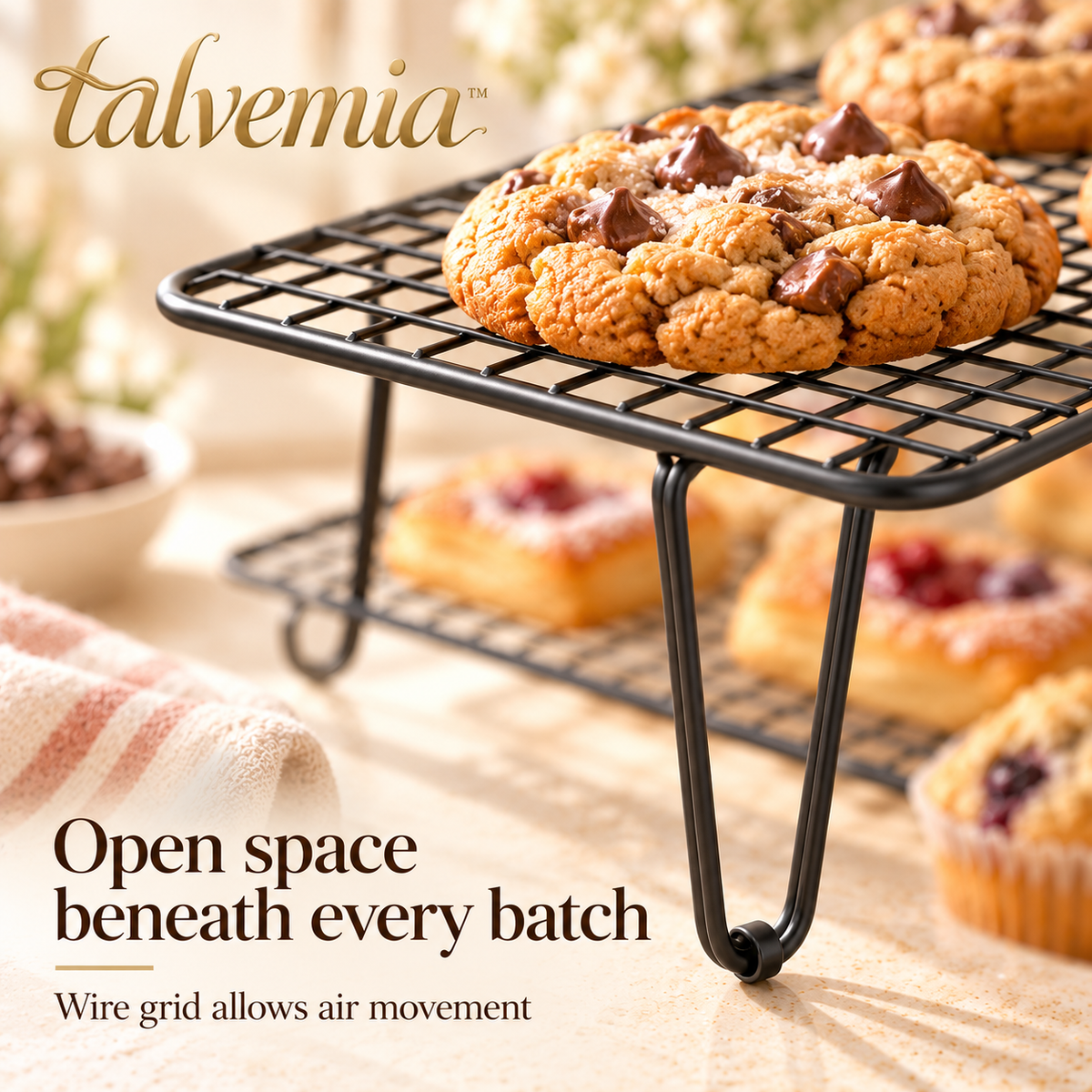 talvemia™ CoolTier 3-Tier Stackable Cooling Rack — Folding Wire Baking Racks for Cookies, Muffins & Small Pastries
