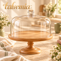 talvemia™ SweetHalo 10-Inch Cake Stand with Glass Dome — Wooden Dessert Display Pedestal for Cakes, Cupcakes & Pastries